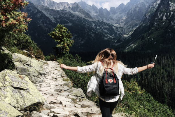 Gal on a hike high up in the mountains.